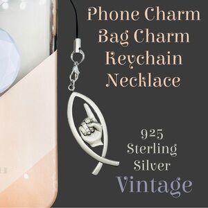 JTC Sterling Silver Ichthys Faith Pendant, Phone/Bag Charm, Keychain, Key Fob